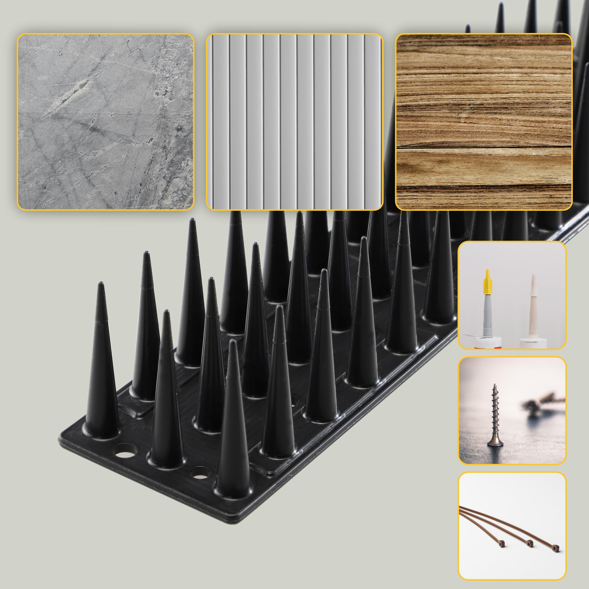 KADAX Set di 48 Dissuasori per Piccioni in Plastica, Dissuasore per Uccelli da Balcone, Scaccia Piccioni, Spuntoni per Corvi, Disabituante Anti Piccioni (48, Nero)