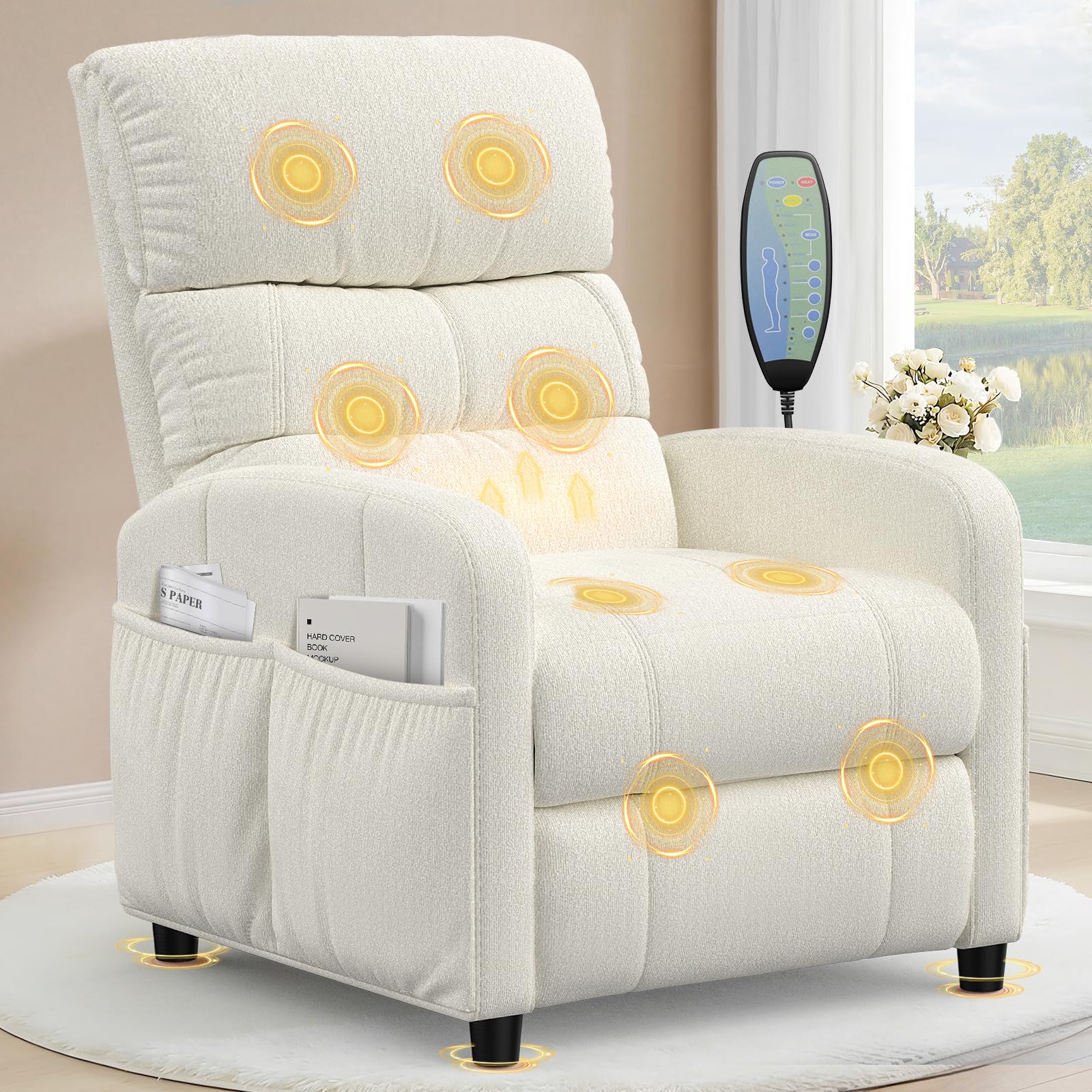 YONISEE Recliner Armchair Recliner Chair for Adults, Manual Reclining Chair with Massage & Heating, 4 Sides Pockets, Padded Cushion Living Room Armchair with Adjustable Leg Rest & Reclining Functions โ image 1