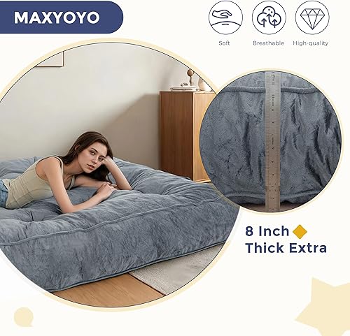 Miniatura 6 de MAXYOYO Colchón futón de 8 pulgadas, tamaño matrimonial, extra grueso, sofá cama para adultos, colchón de terciopelo con relleno de espuma triturada