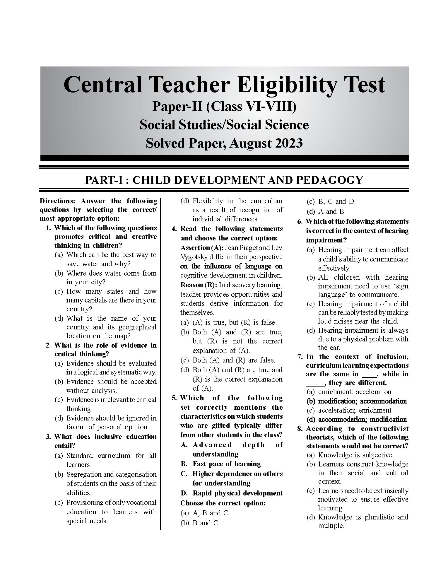 CTET Central Teacher Eligibility Test Paper-2 (Class Vi-Viii) Social Studies/Social Science 15 Practice Sets with Latest Solved Papers (English)