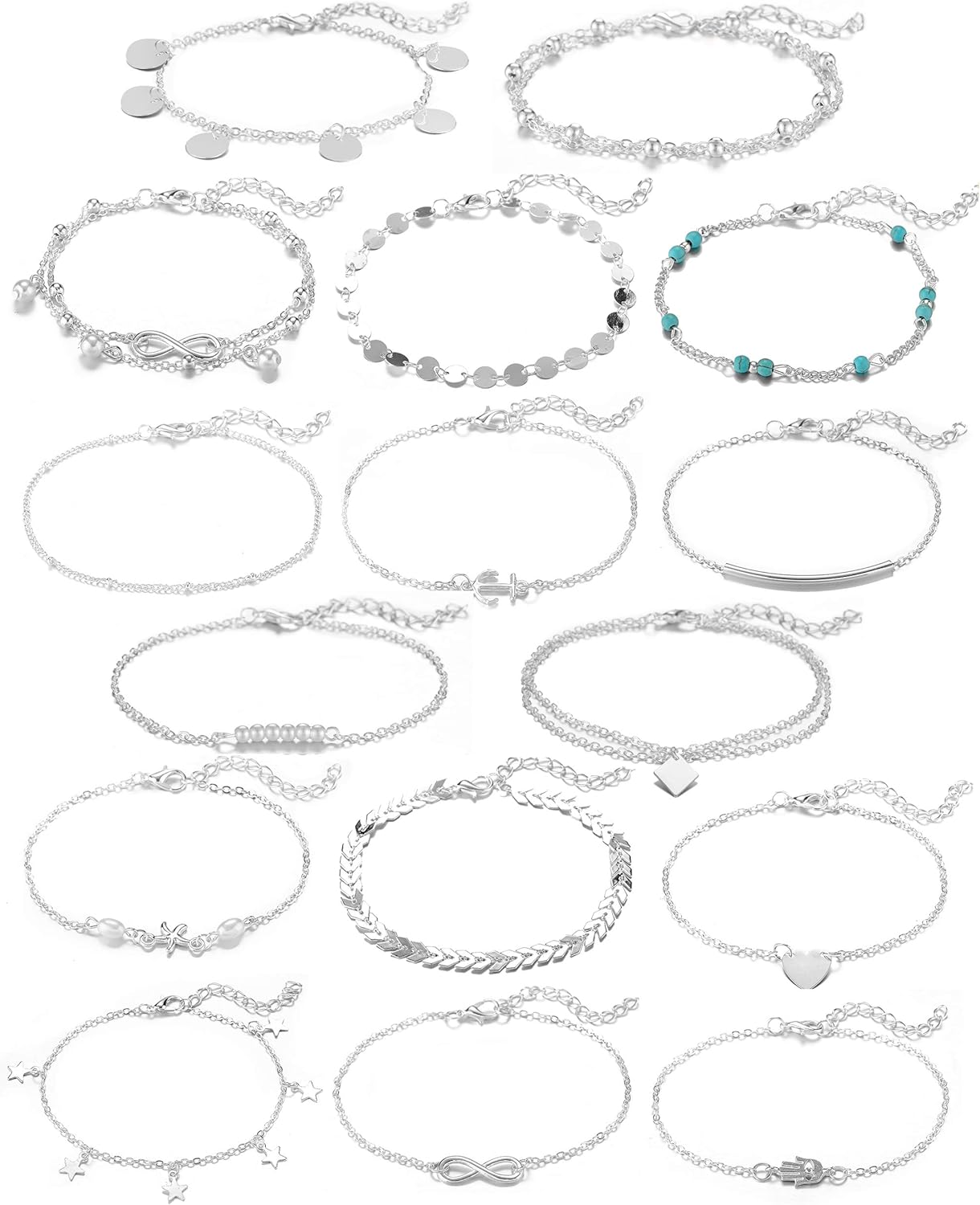 Product image of Softones 16Pcs Ankle Bracelets for Women Gold Silver Two Style Chain Beach Anklet Bracelet Jewelry Anklet Set,Adjustable Size