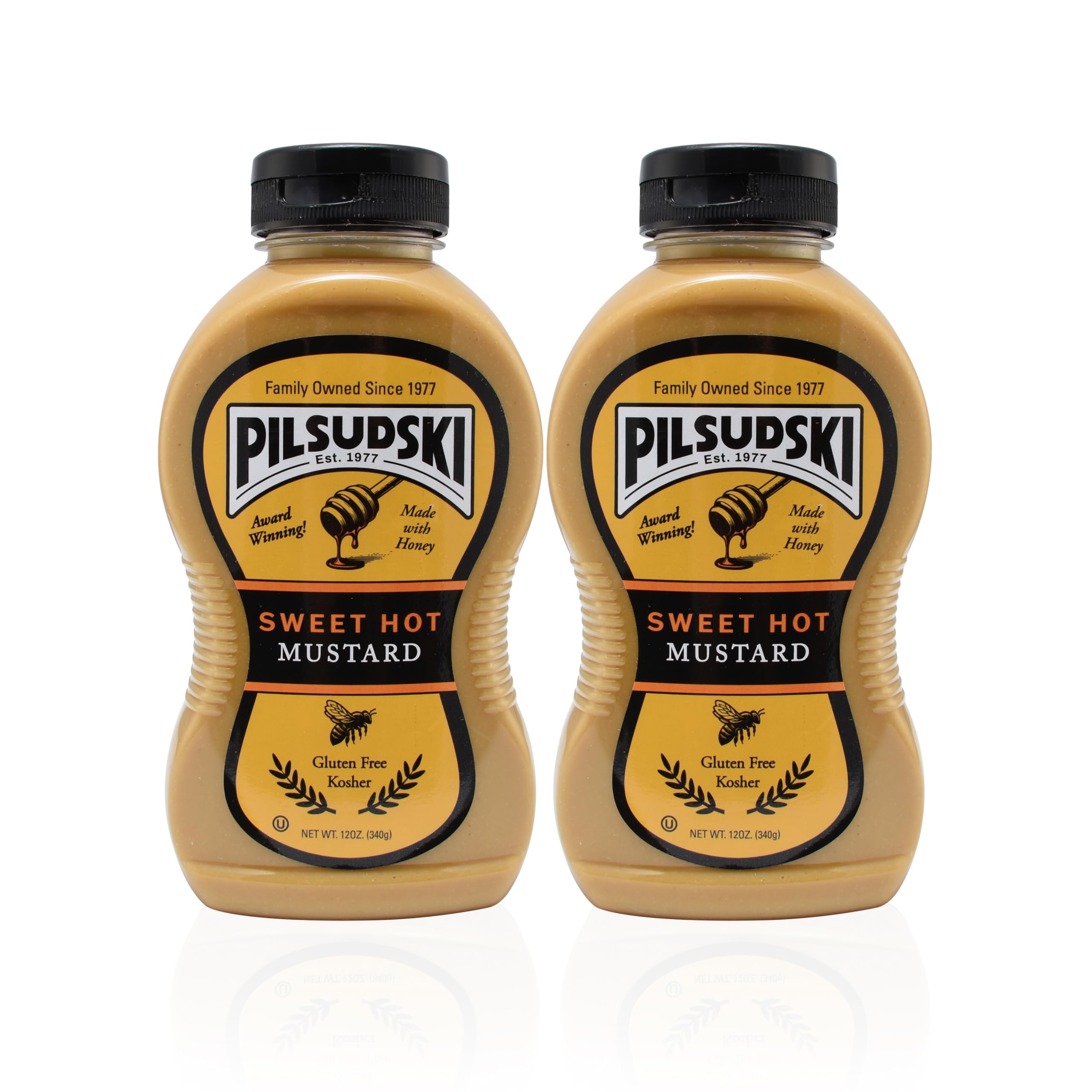 Pilsudski Brand SWEET HOT MUSTARD WITH HONEY - All Natural - 12oz 2 pack Squeeze Bottle Gluten Free
