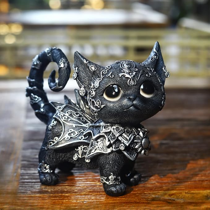 Estatua de gato negro mística decorativa gótica para hogar miniatura 2