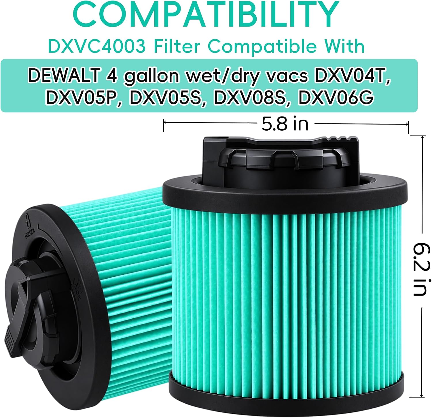 DXVC4003 HEPA Replacement Filters 2 Pack for DEWALT 4-5 Gallon Wet/Dry Vac