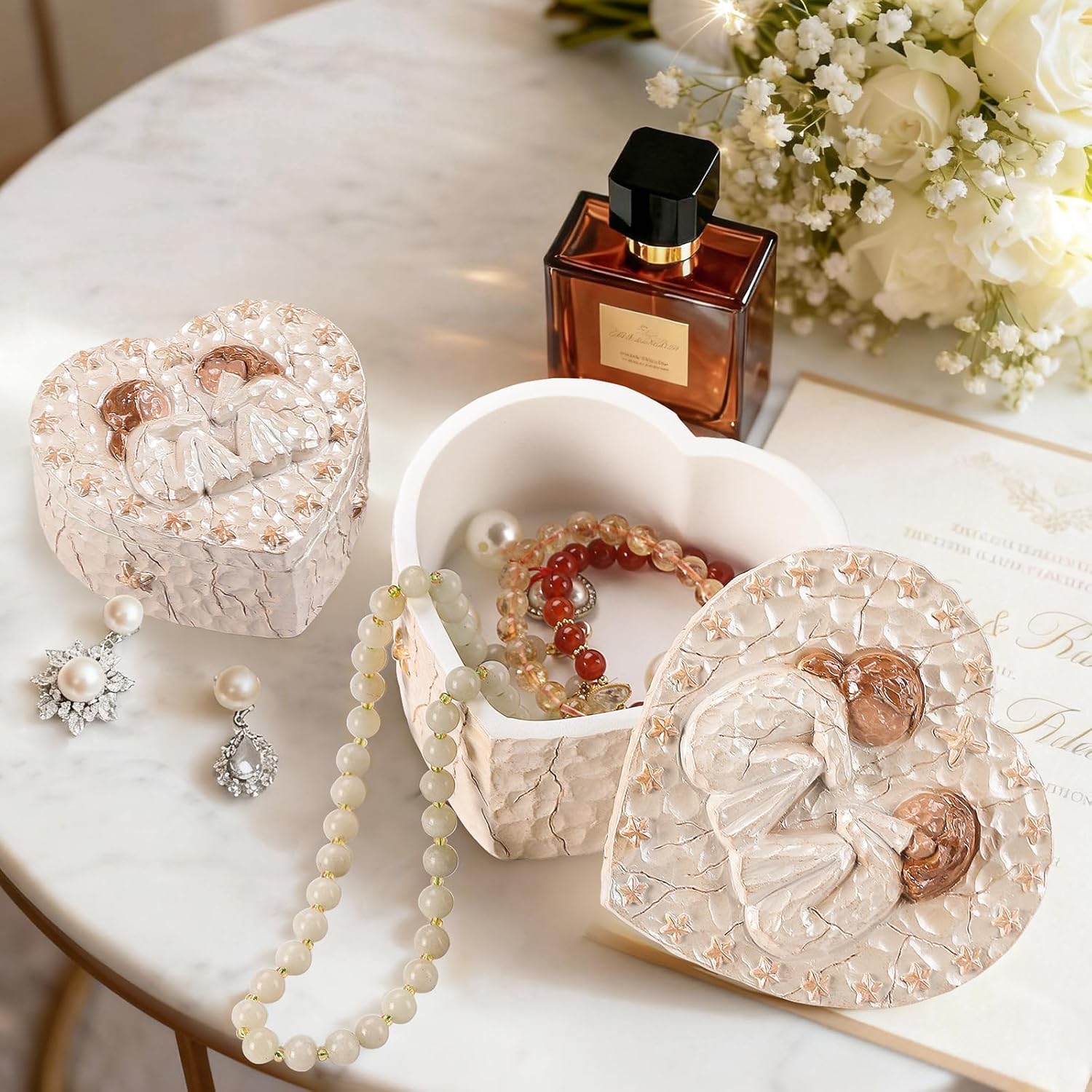 Heart-Shaped Friendship Keepsake Box - Handcrafted Treasure Box with Best Friends/Sisters Carving, Holds Jewelry & Mementos
