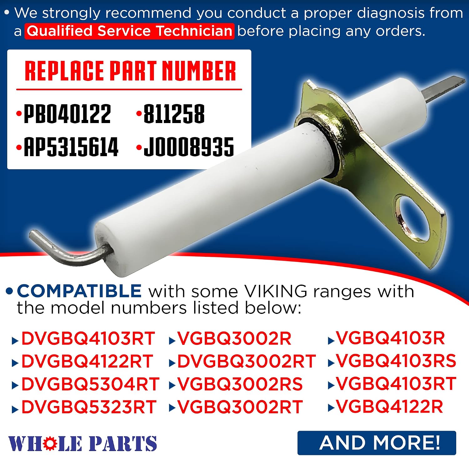 Upgraded Whole Parts PB040122 IR Burner Ignitor - Replacement and Compatible with Some Viking Ranges