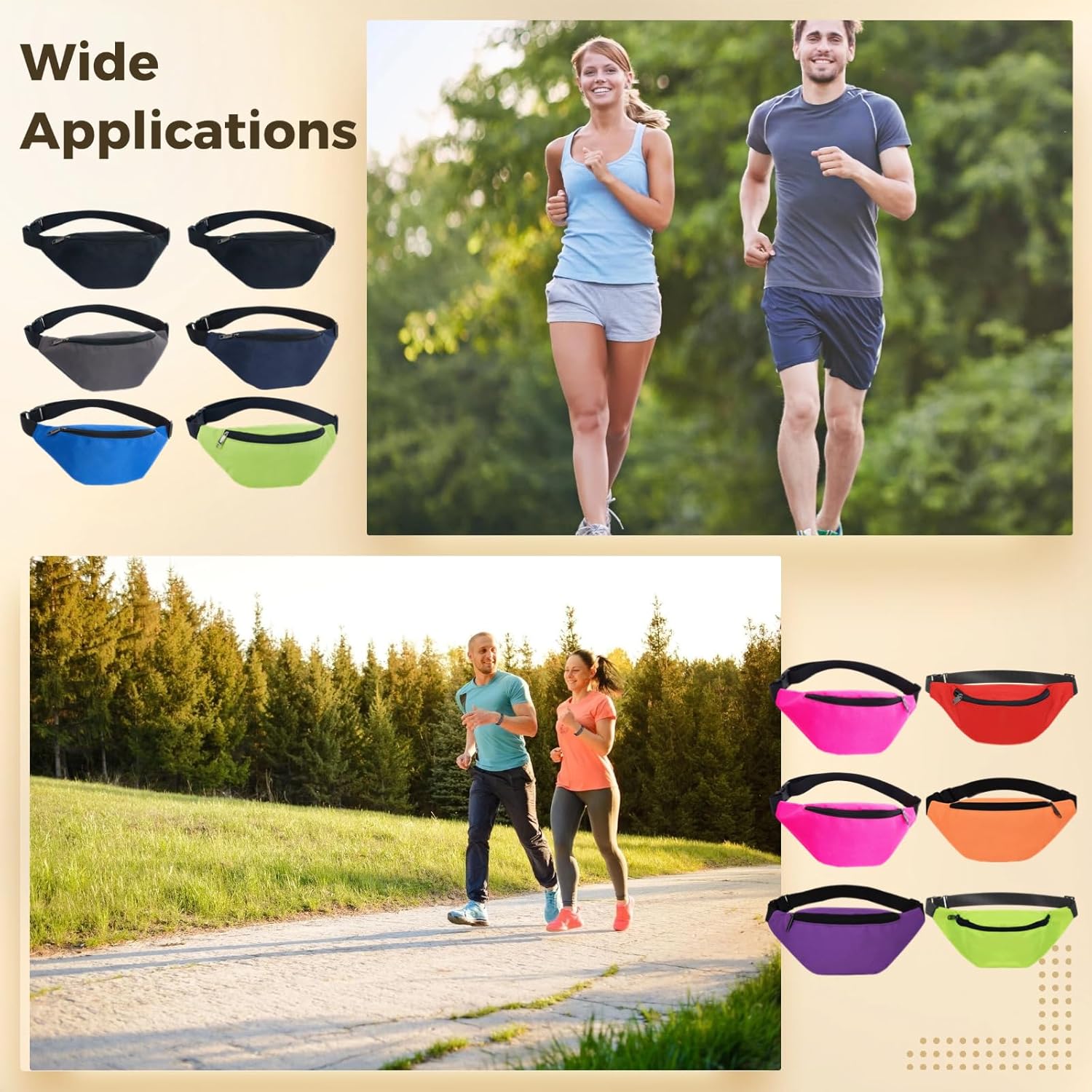 12 Pcs Fanny Packs for Men and Women,Vibrant Colors, Waterproof Oxford Fabric, Adjustable Waist Pack for Running and Travel, Secure Zipper Pouch - Image 5