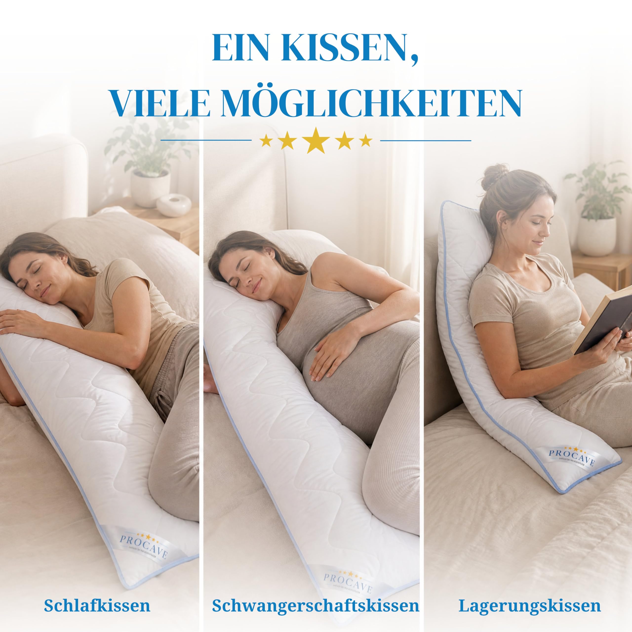 PROCAVE Cuscino Laterale, Fodera TopCool, Morbido e Traspirante per Allattamento e Gravidanza 40x200 cm, Made in Germany