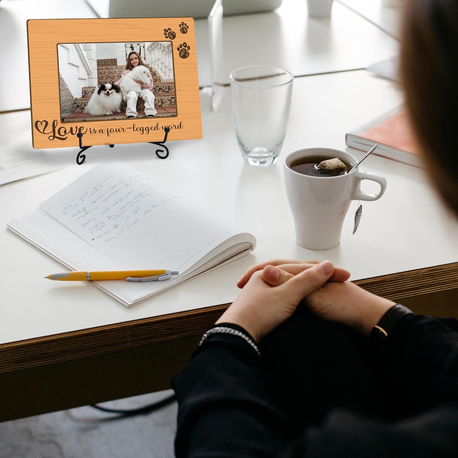 Rustic Dog Picture Frame With Iron Stand - Love is a Four Legged Word - Paw Print Photo Frame, 4x6 Pet Memory Picture Frames for Tabletop Display, Dog Cat Lovers Gifts - Image 5