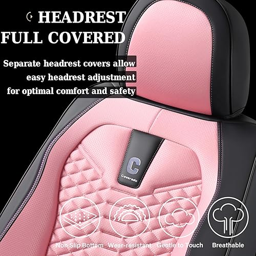 Miniatura 4 de Coverado Juego completo de fundas de asiento de automóvil, fundas de asiento de color rosa y negro, fundas de asiento universales de 5 asientos para