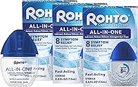 Rohto All-in-One Multi-Symptom Cooling Eye Drops - Relieves Red, Dry, Itchy, Burning Eyes with CoolSense Tech, 0.4 fl oz 3-Pack