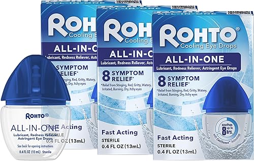 Rohto Ice All-in-One - Gotas refrescantes para los ojos para aliviar los síntomas botella de 04 onzas líquidas paquete de 3