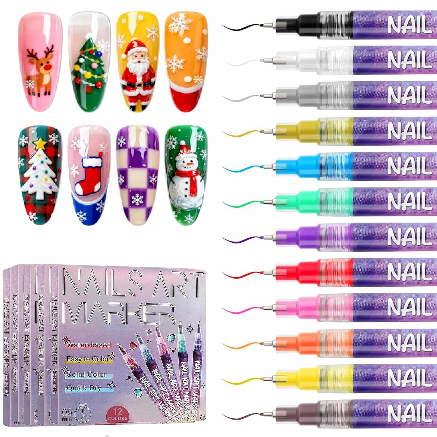 Nail Art Pens Set:12 Colors Nail Art Markers,2026 New Nail Polish Pens Drawing Painting Pen for Home Salon,Quickly Dry Nail Art Nail DIY Decoration for Adult (60-Colors)