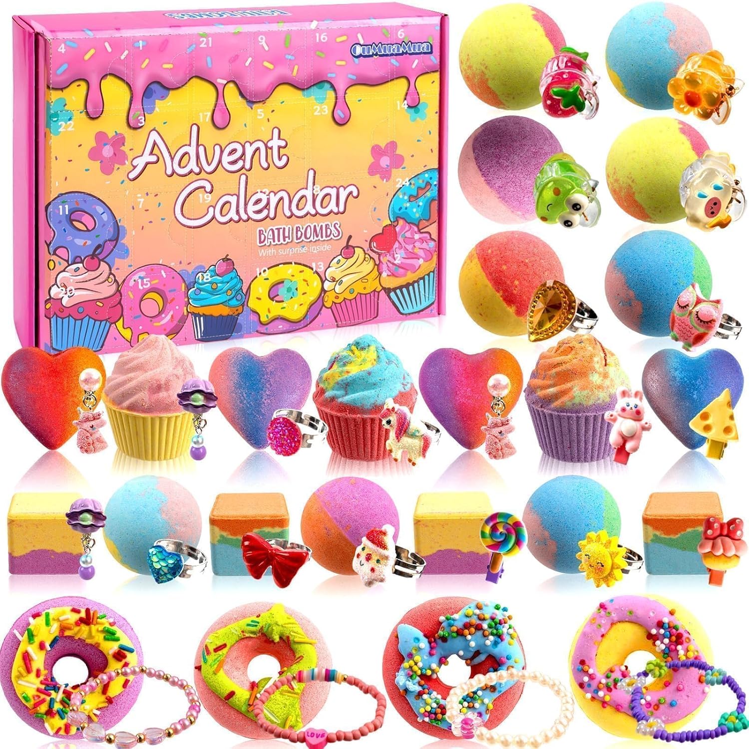 Bath Bombs Advent Calendar 2026 with Surprise Toys Inside for Kids Girls