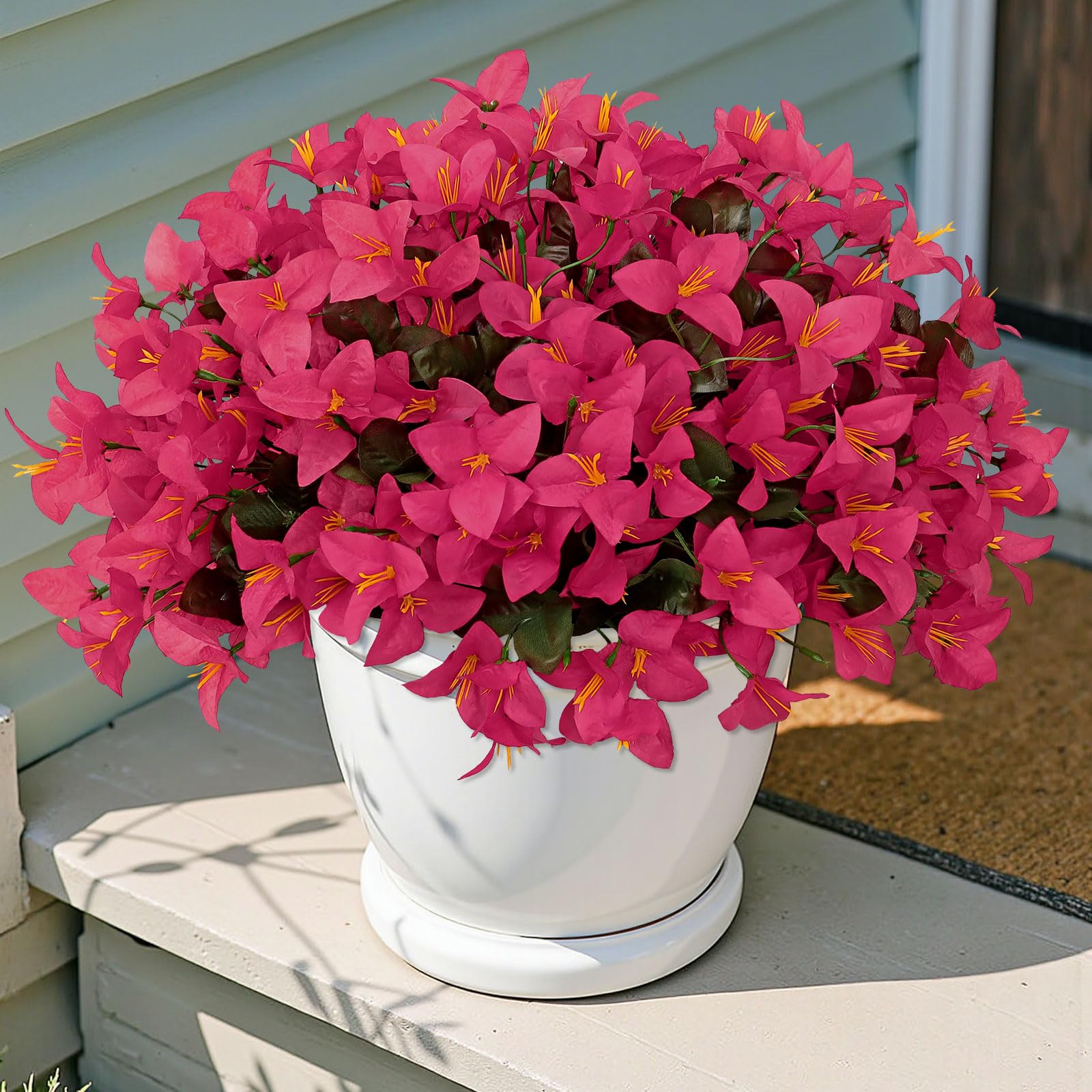 SOMYTING 4 Bundles Artificial Flowers, Fake Flowers UV Resistant Realistic Silk Flowers Faux Bougainvillea Bouquet for Indoor Outdoor Home Garden, Porch, Vases and Hanging Baskets (Hotpink)