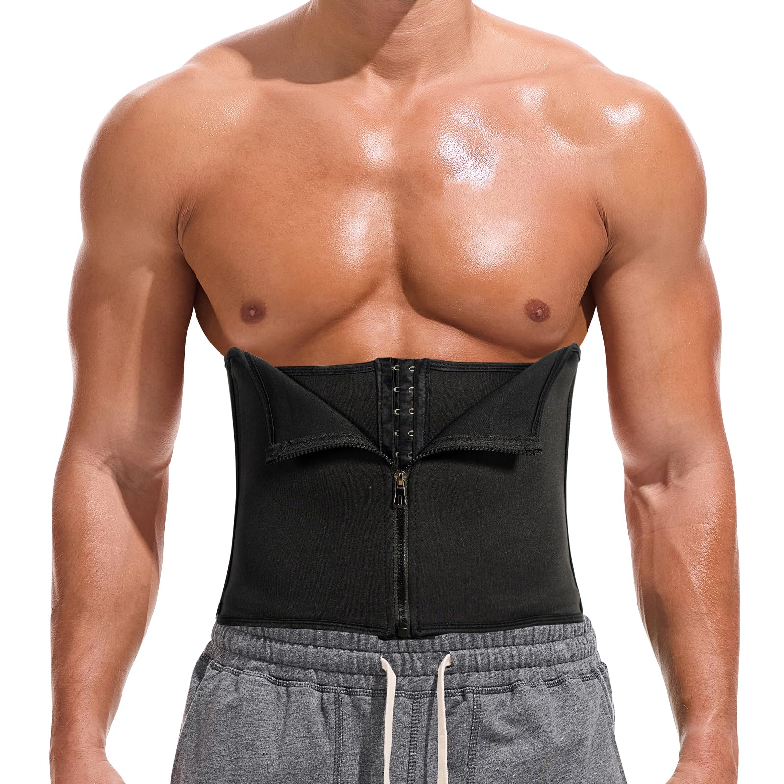 GENEMEN Men Waist Trimmer Belt Sweat Exercise Shaper Slimming Faja Waisted Trainer Tummy Control Shapewear (Black, L) — image 1