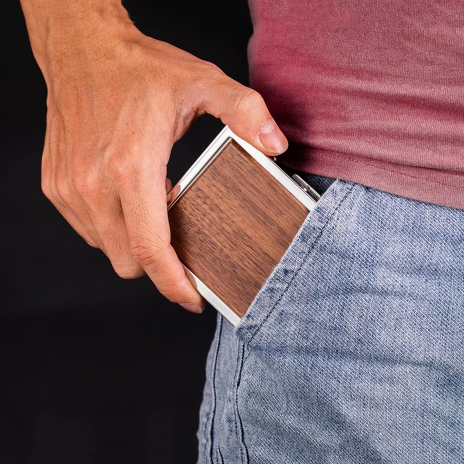 Portasigarette Slim Uomo Portasigarette in Legno per 13 Sigarette Scatola per Sigarette in Acciaio Inossidabile Brown,One Size