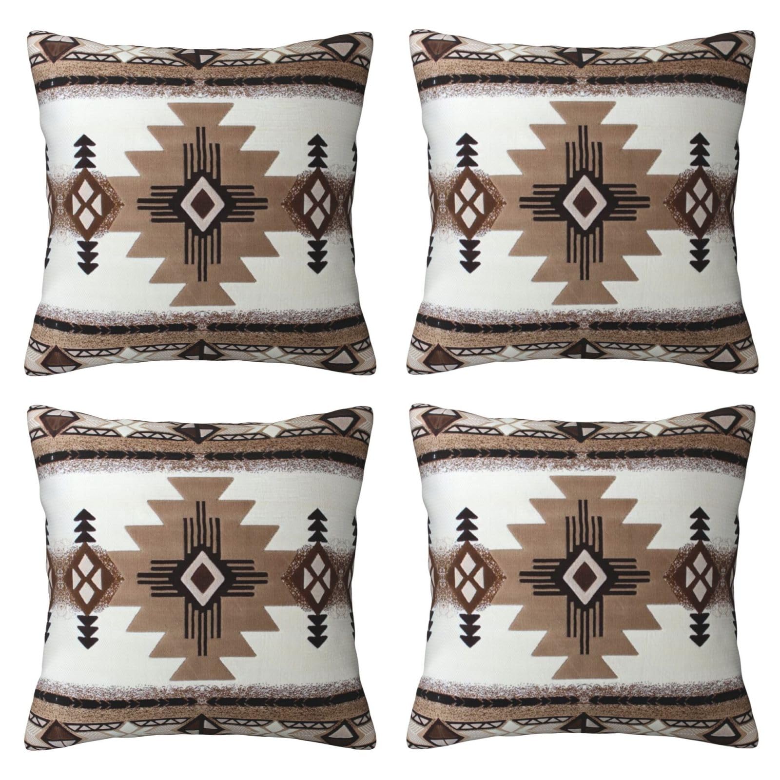 quopvn Native American Print Square Pillow Set of 4 Decorative Pillows Cushion Covers for Couch Chair Bedroom (Does Not Contain Pillow Core)