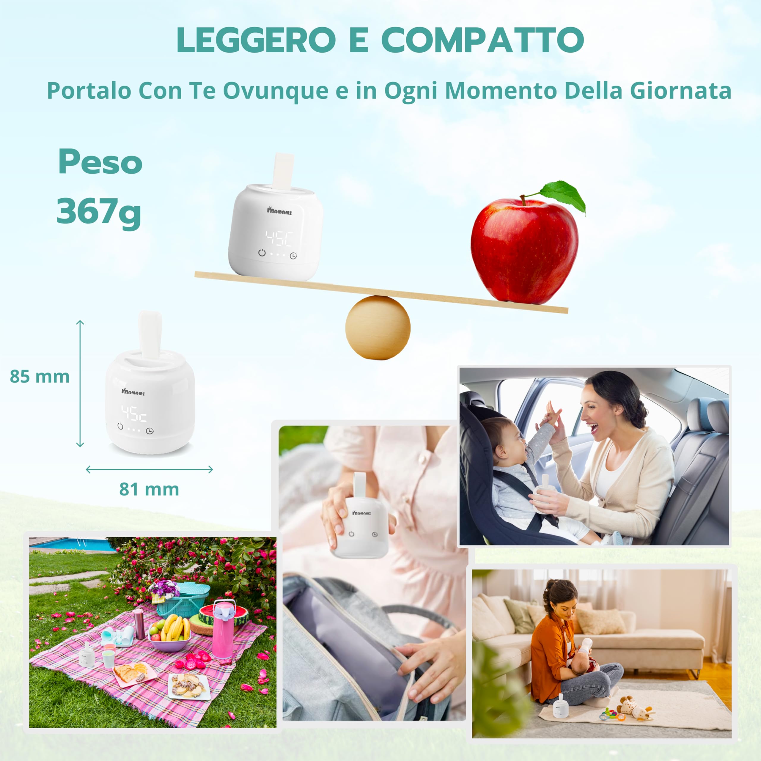 MAMAMI® Scaldabiberon Portatile senza fili, Nuova Funzione Timer Integrata, Compatibile con i migliori brand, Scaldabiberon Portatile, Scalda il latte in 2 minuti, Con Moneta Decisionale