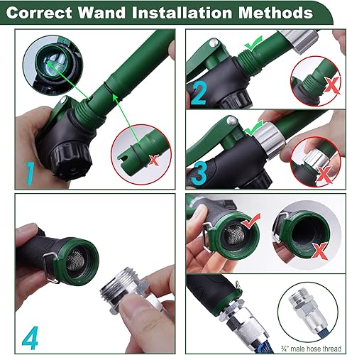 Miniatura 9 de Varita de riego resistente de 28 pulgadas con cabezal giratorio, manguera de jardín ajustable con mango ergonómico, rociador de 6 patrones de riego,