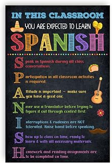 Jinniee Spanish Class Rules Poster - Classroom Expectations for Learning Spanish - Decor for High School History Teacher, 11x17 Inch