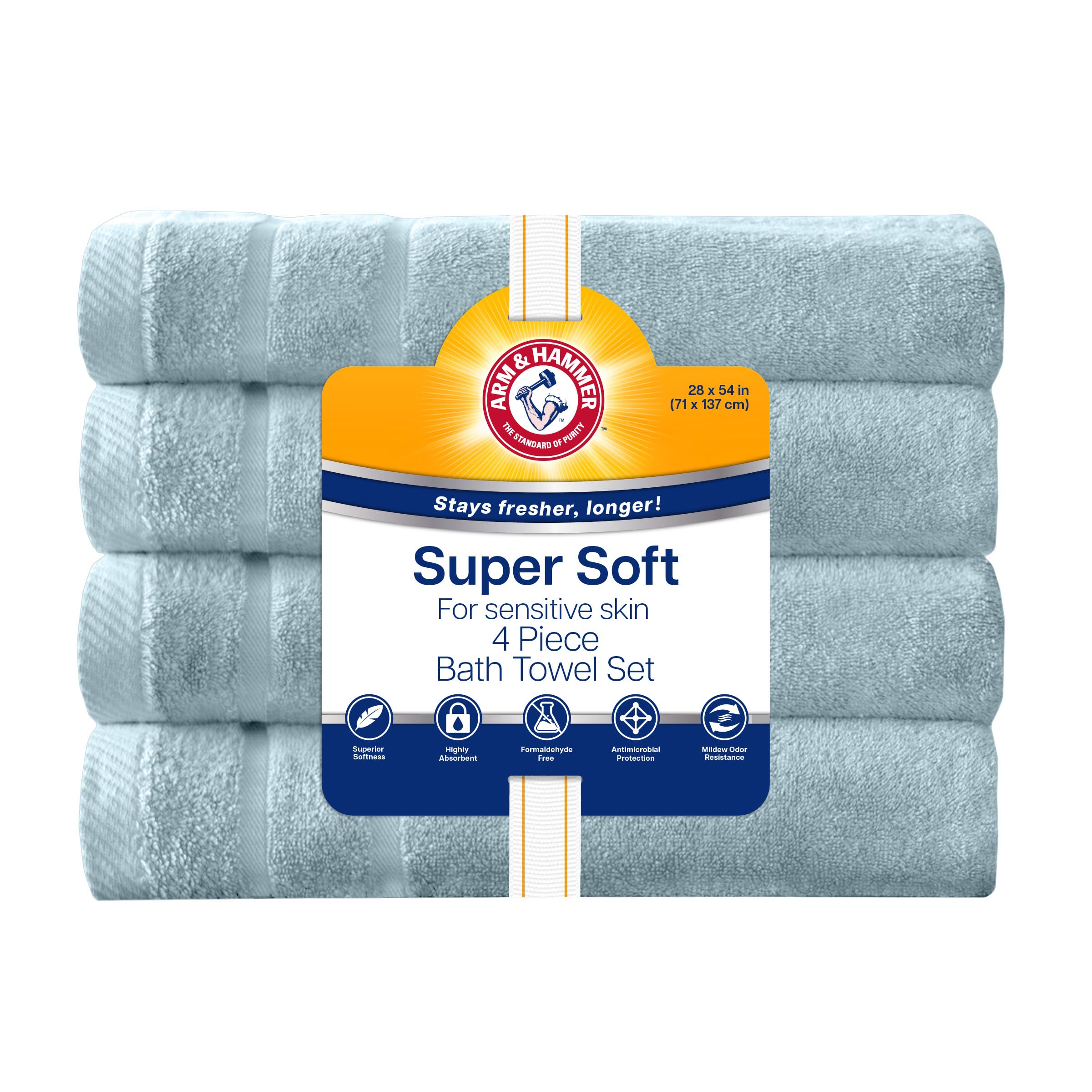 Arm & Hammer Super Soft Bath Towels, 4 Piece, Light Blue