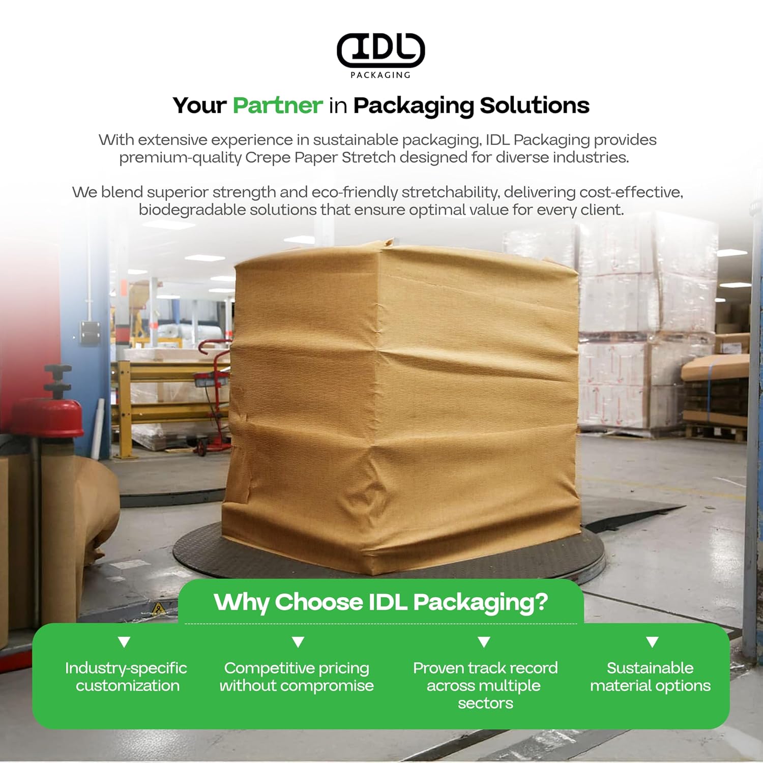 Crepe Paper Stretch 20" x 1000 feet, 2 Rolls - USA-Made 42gsm Strength Natural Packing Wrap - Recyclable Eco Crepe Stretch Wrap for Moving, Furniture Wrapping & E-Commerce Shipping by IDL Packaging