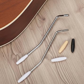 2 PCS 6mm & 5mm Thread Tremolo Arm, Electric Guitar Tremolos Arm Thread, Metal Single Tremolo Arms Whammy Bar with Tip for Electric Guitar Tremolos System (Silver)