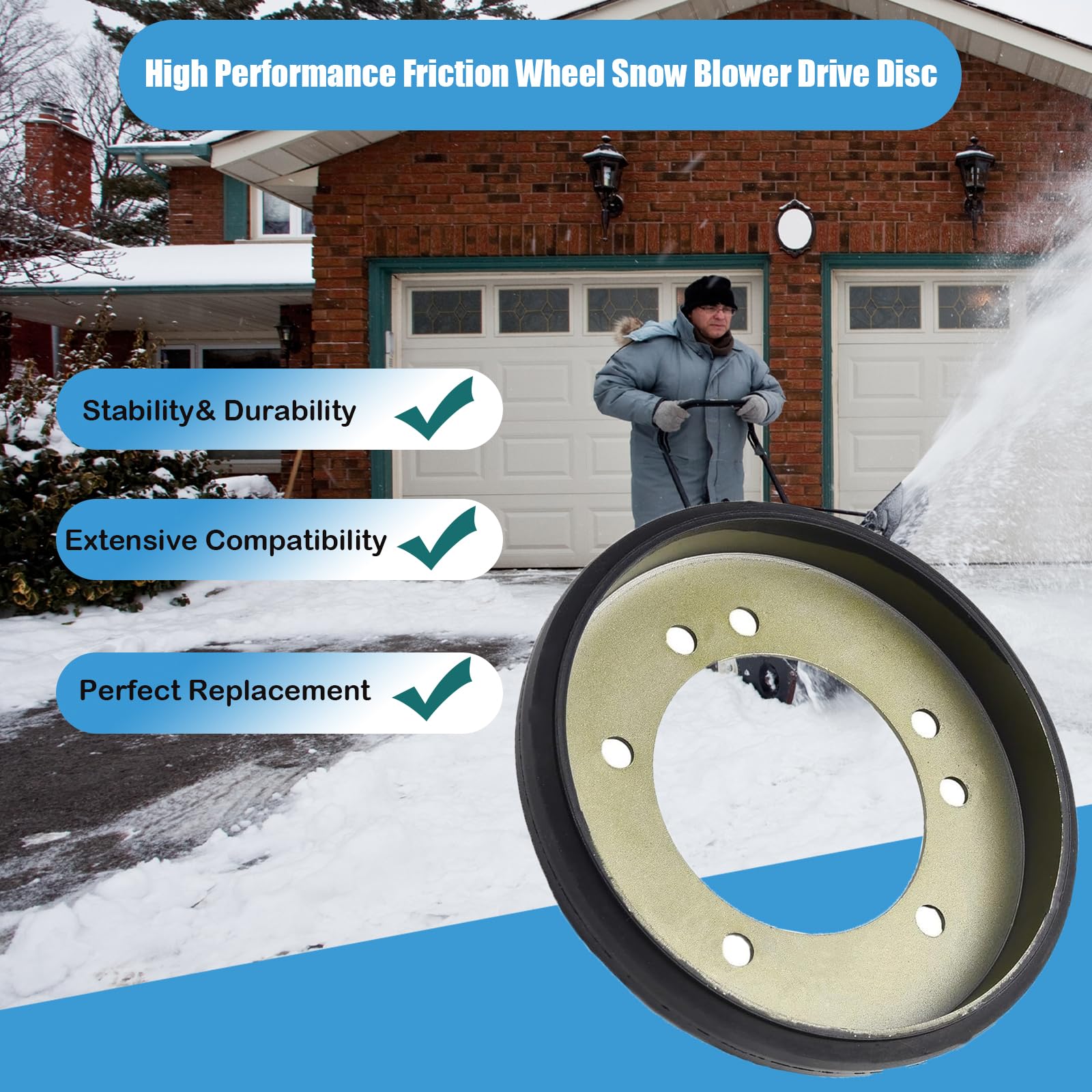 04743700 Friction Wheel Snow Blower Drive Disc Compatible with Ariens Snow Blower 00170800, 00300300 1720859 AM122115 741316, Fits for Snapper Lawn Mower Troy Bilt Snow Blower - 5