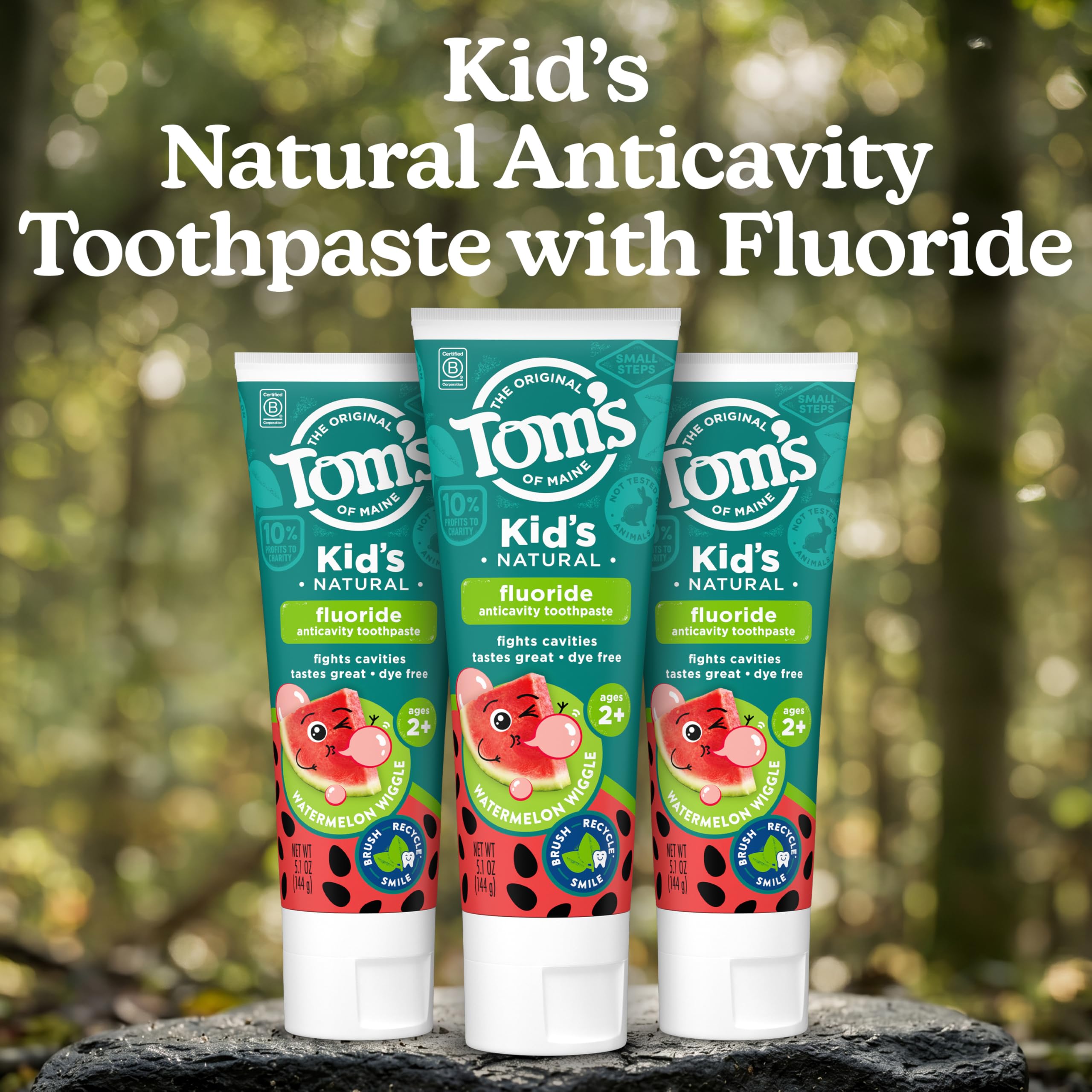 Tom's of Maine Natural Kids Fluoride Toothpaste, Watermelon, 3 Pack, 5.1 oz view 2