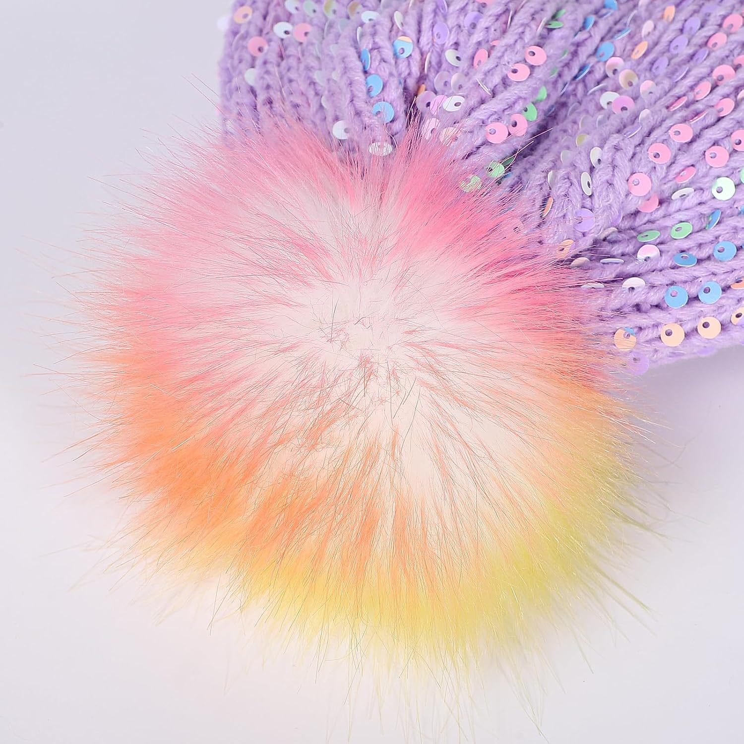 Kids Winter Knit Hat with Pompom - Sparkly Sequin & Pearl Rhinestone Beanie, Warm Ski Cap for Boys & Girls Ages 3-14