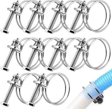 Double Wire Hose Clips, 36-40mm Adjustable Hose Clamps, 10PCS