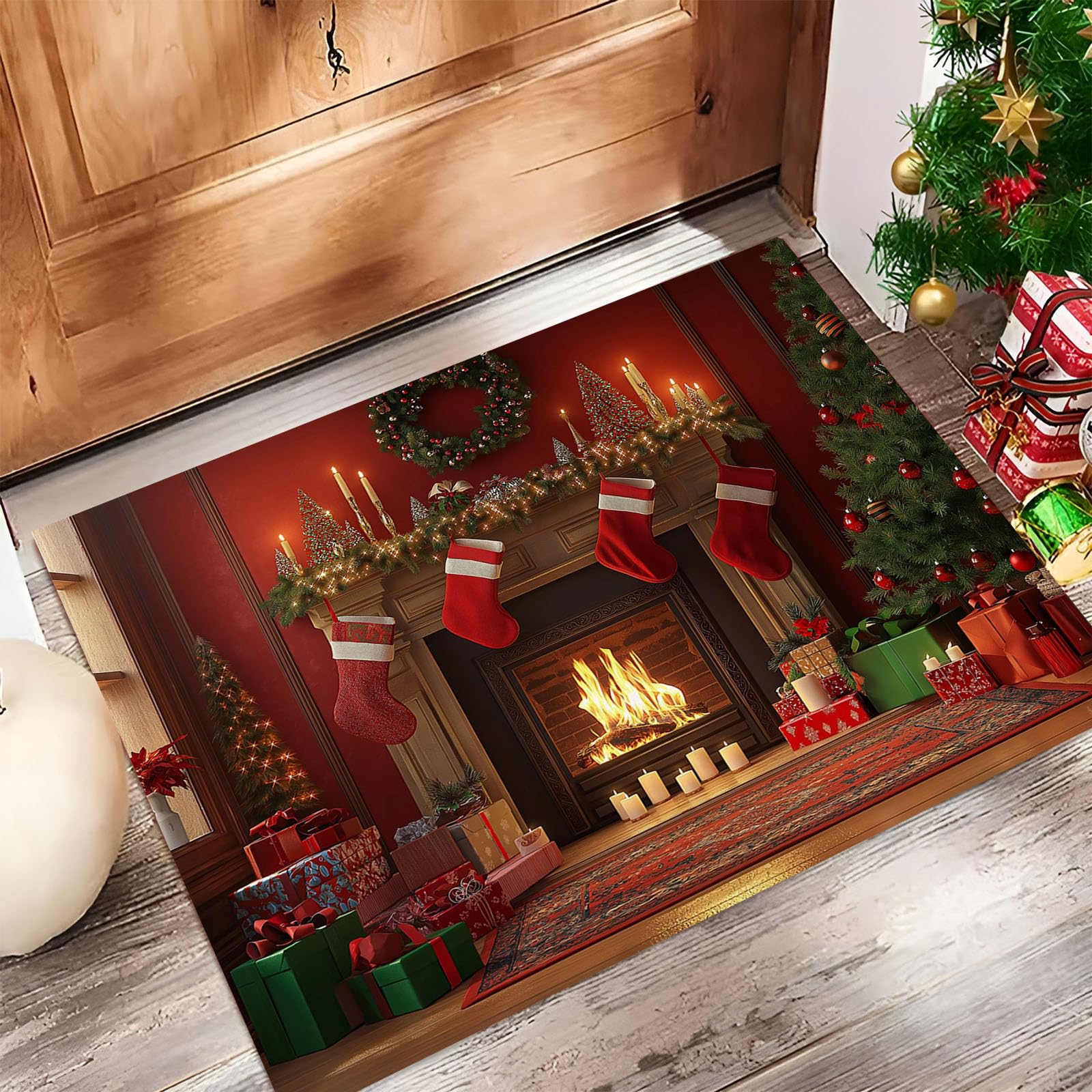 Paillasson grand format Noël 90x150cm tapis entrée antidérapant maison intérieur