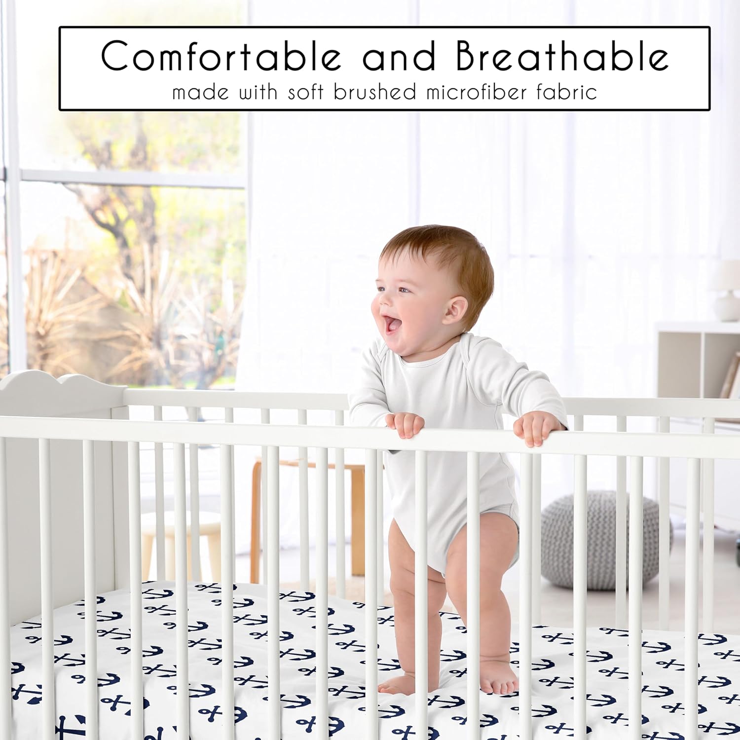 Sweet Jojo Designs Fitted Baby Crib Sheets (Anchors) for Boys or Girls, Infant Nursery, Toddler Room - Standard Size (Nautical Theme, Ocean, Sailboat, Sea, Marine, Sailor, Anchor, Unisex, Neutral)