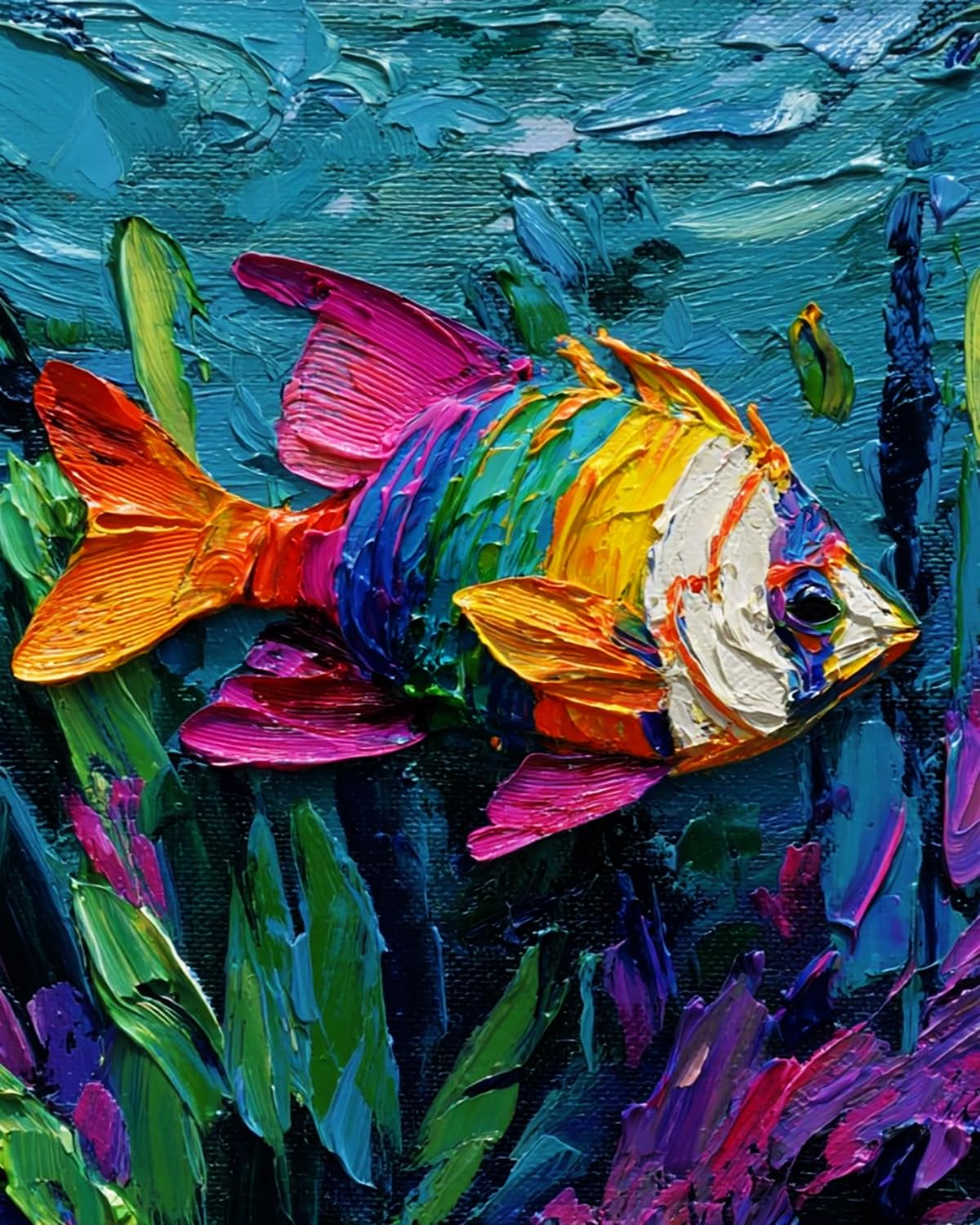 Liubaishi Multicolour Paint By Numbers Kit For Adults, Diy Acrylic Painting On Canvas, Colourful Fish Theme, 40X50 Cm