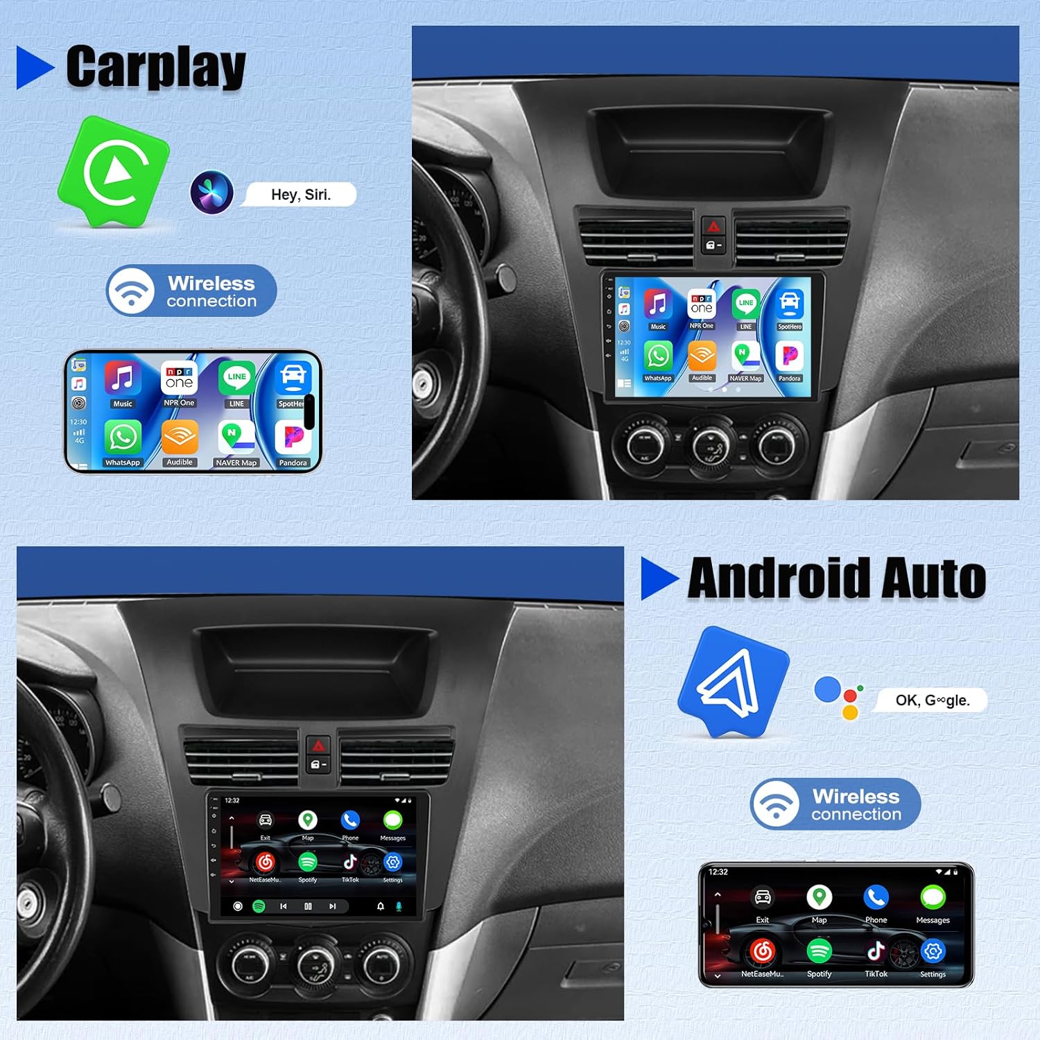 4G+64G 8Core for Mazda BT-50 2011-2020 Android 15 Car Radio, 9''Touch Screen Carplay Android Auto/Bluetooth FMRDS/GPS Navigation/3D Car Dynamic Effects/Cooling Fans/SWC+AHD Backup Camera