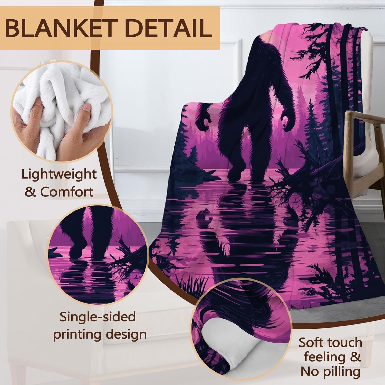 Bigfoot Throw Blanket for Couch Home Decoration,Magic Forest Cozy Fluffy Blanket,Decorative Flannel Fleece Fall Throw for Sofa Living Room Travel,Camping,Naps,Reading50 X 60 Inch - Image 3