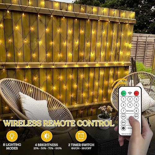 Miniatura 3 de JMEXSUSS Luces solares de red para exteriores, impermeables, 320 luces LED de 9.8 x 6.6 pies, luces de malla para exteriores con control remoto, 8
