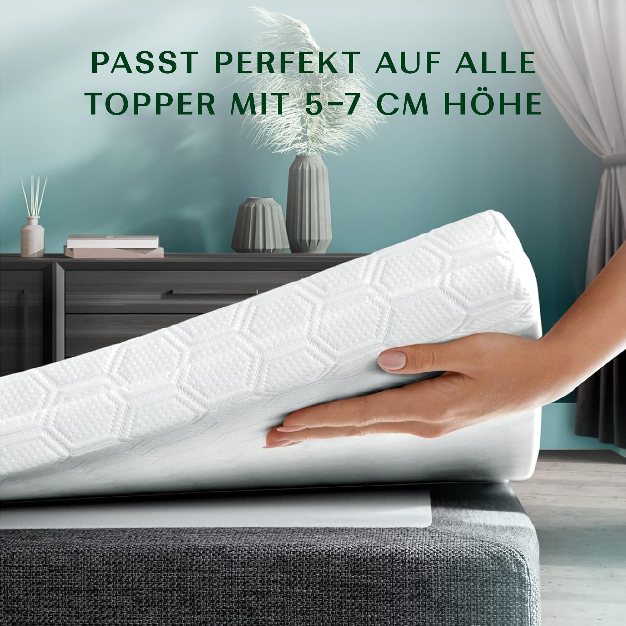 Wendre Topper Bezug 180x200 – Passend für 5–7 cm Höhe – 3-seitiger Reißverschluss – Waschbar bei 40°C – Oeko-TEX Zertifiziert – Schutzbezug für Matratzentopper