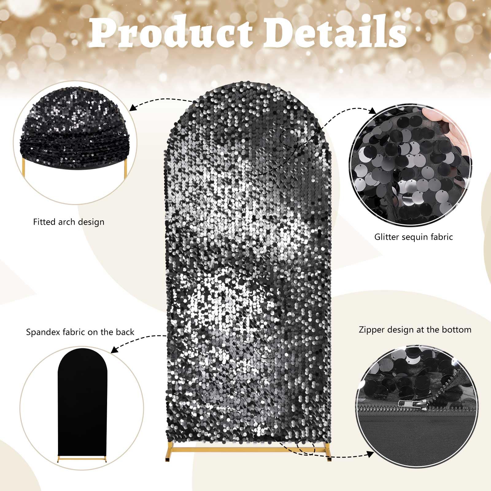 Copertura per sfondo con paillettes nere, 2 m: copertura per arco in tessuto Payette glitterato per feste di compleanno e baby shower