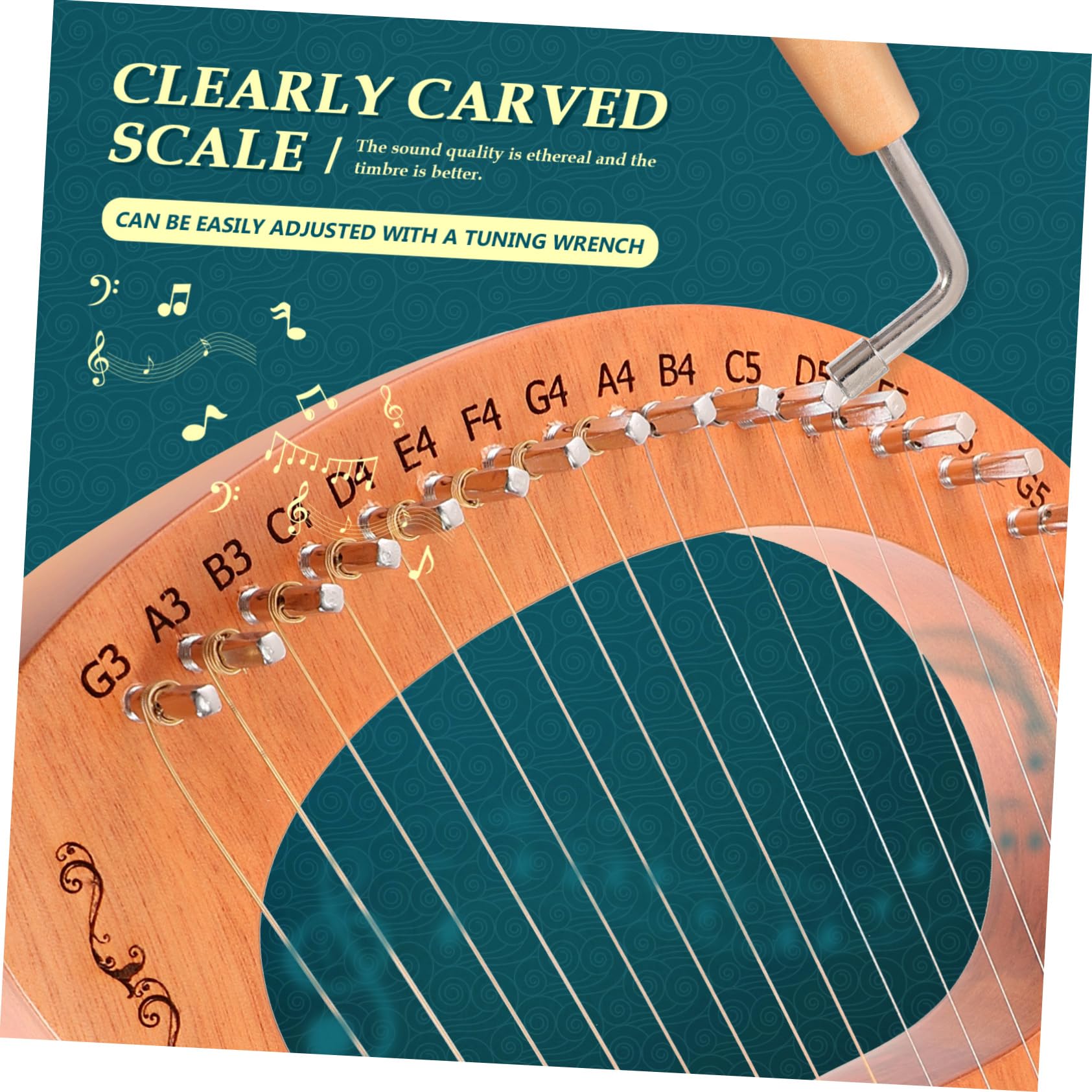 Toyvian Strumento Musicale a 16 Corde Delicato e Design Portatile Superficie Liscia Lyra in Legno per Principianti e Appassionati