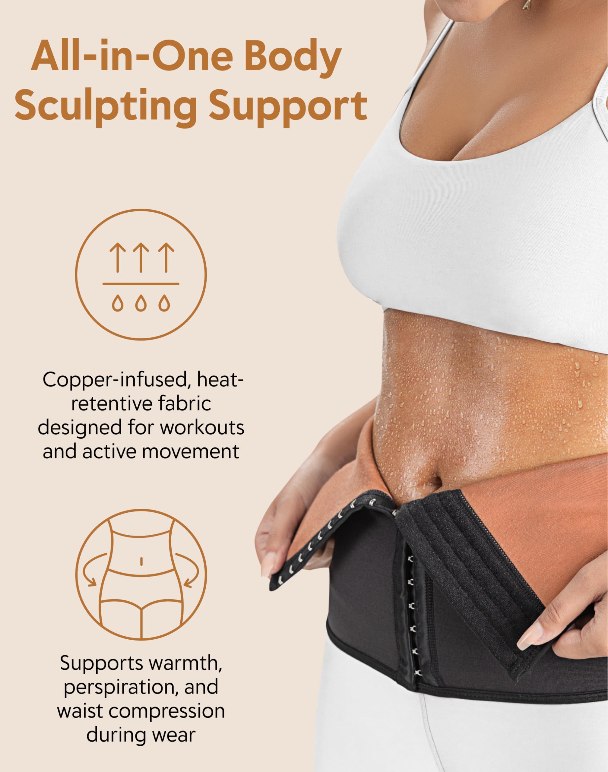 COPPER SLIM - Kit de esculpir el cuerpo de reloj de arena para mujer - Cincher de cintura y entrenador de cintura con tela de sudor para adelgazar todo el cuerpo