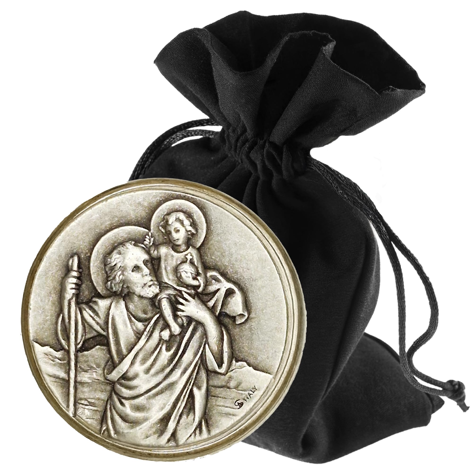 LUNEXUS Christopherus Auto Magnet Ø3,6 cm - Heiliger Christophorus Auto Plakette - gesegnet - Schutzpatron Autofahrer - Christopherus Auto Medaille - Schutzengel Auto Magnet - Auto Glücksbringer