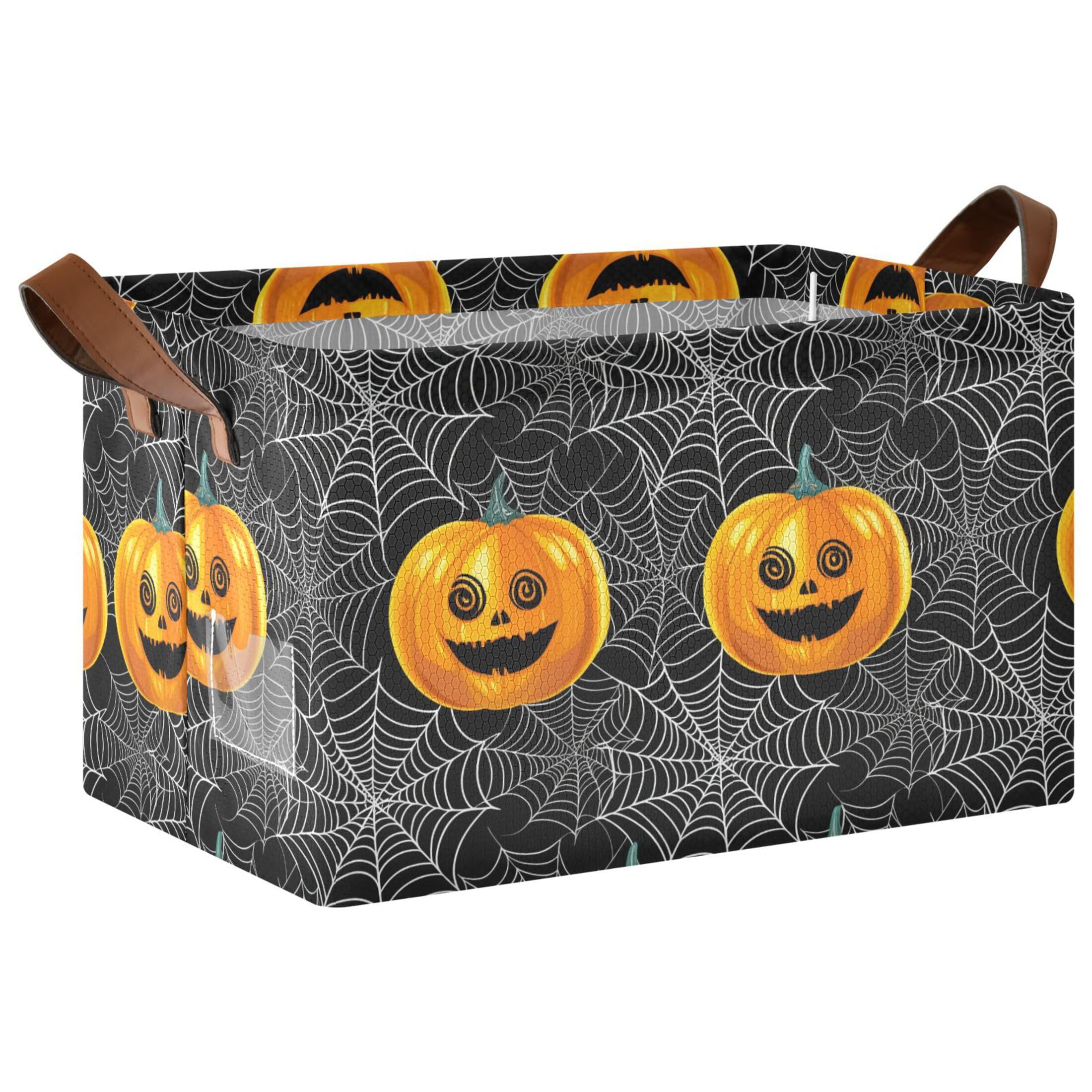 Kutsu Halloween Pumpkins Webs Foldable Storage Basket Collapsible Bin With Handles For Shelves