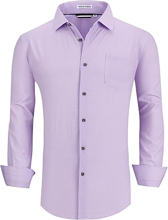 Alex Vando Mens Button Down Shirts Wrinkle Free 4-Way Stretch Print Business Casual Shirt