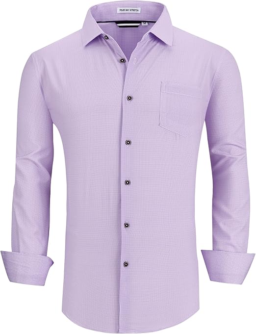 Alex Vando Mens Button Down Shirts Wrinkle Free 4-Way Stretch Print Business Casual Shirt