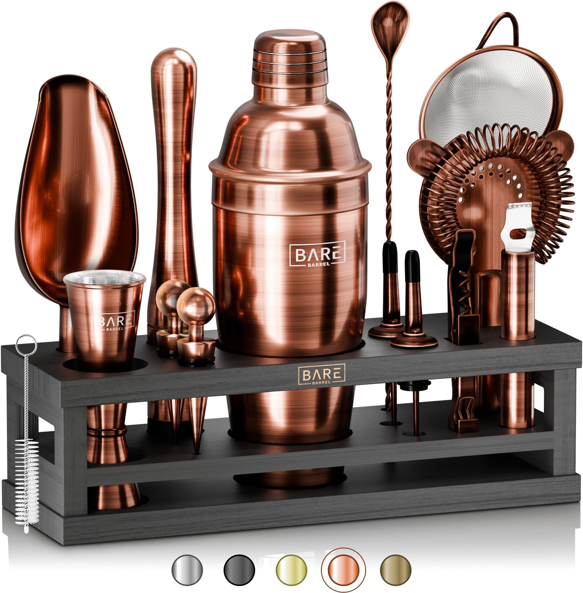 BARE BARREL® Mixology Bartender Kit Bar Set | 16-Piece Cocktail Shaker Set | Martini Barware Mixing Tools for Home Bartending | Incl. 35 Recipe Cards | Gift Set (24oz Cobbler Shaker, Copper/Black)