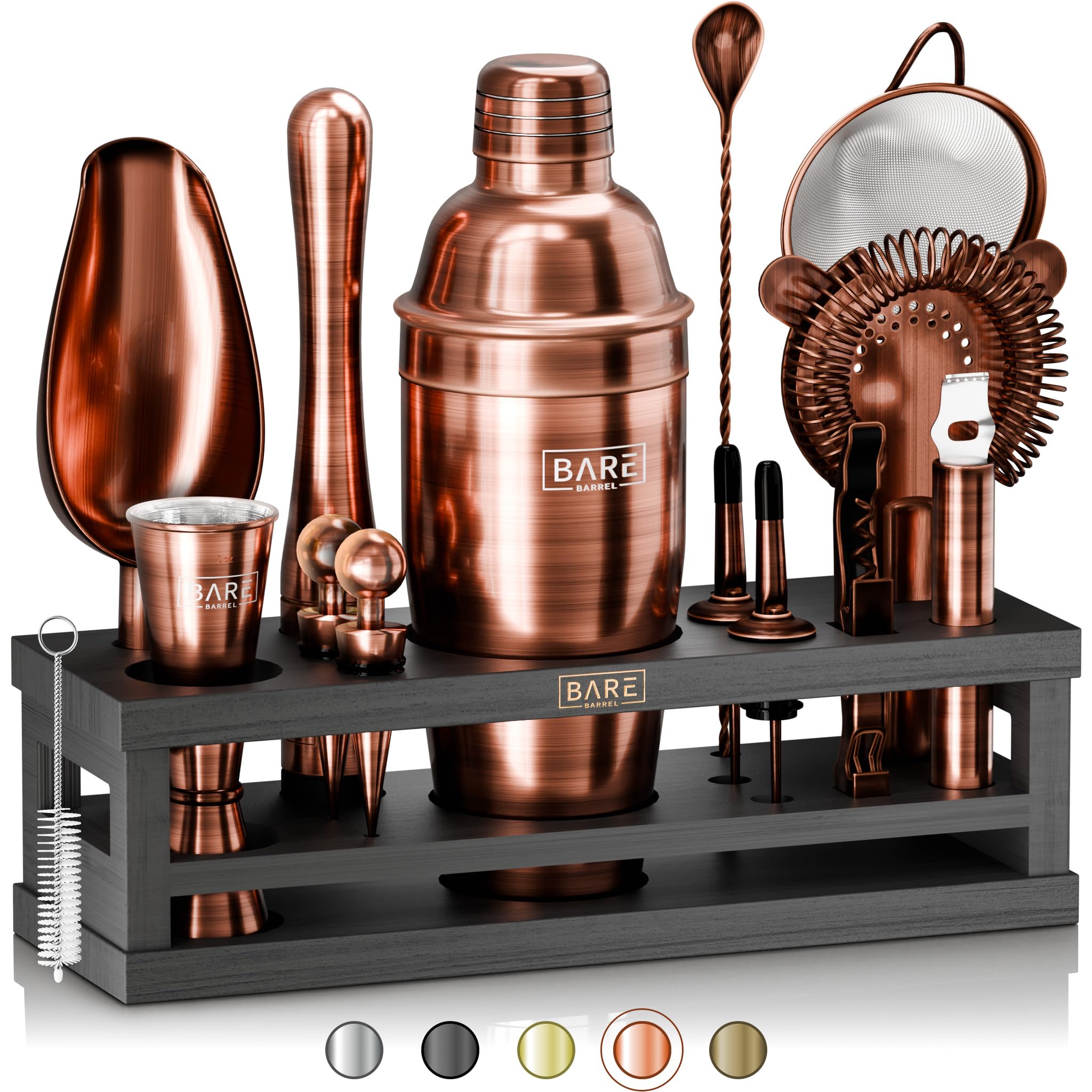 BARE BARREL® Mixology Bartender Kit Bar Set | 16-Piece Cocktail Shaker Set | Martini Barware Mixing Tools for Home Bartending | Incl. 35 Recipe Cards | Gift Set (24oz Cobbler Shaker, Copper/Black)