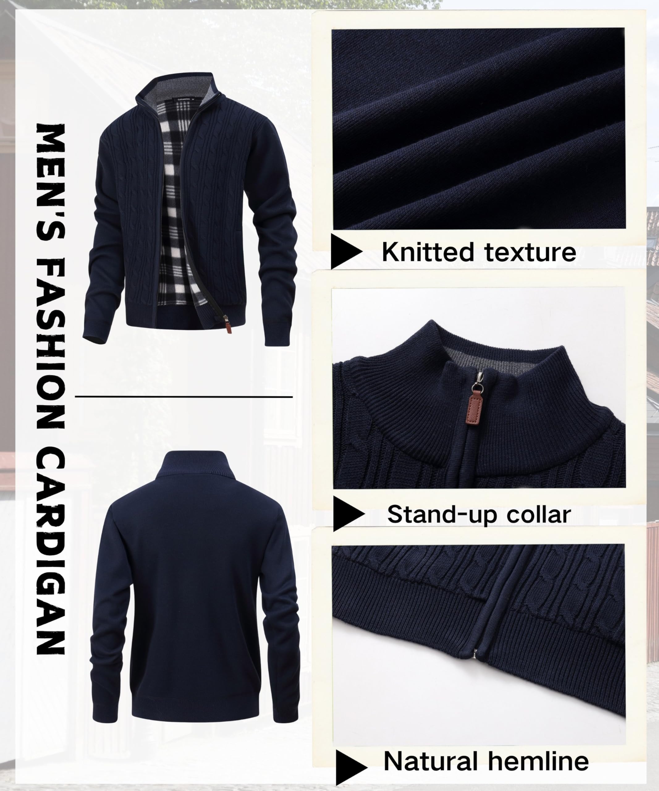 Cardigan da Uomo Maglione Invernale Stand Colletto Cardigan Imbottito Felpa Cappotto Lavorato a Maglia con 2 Tasche Maglione Manica Lunga Giacca Casual con Cerniera Intera