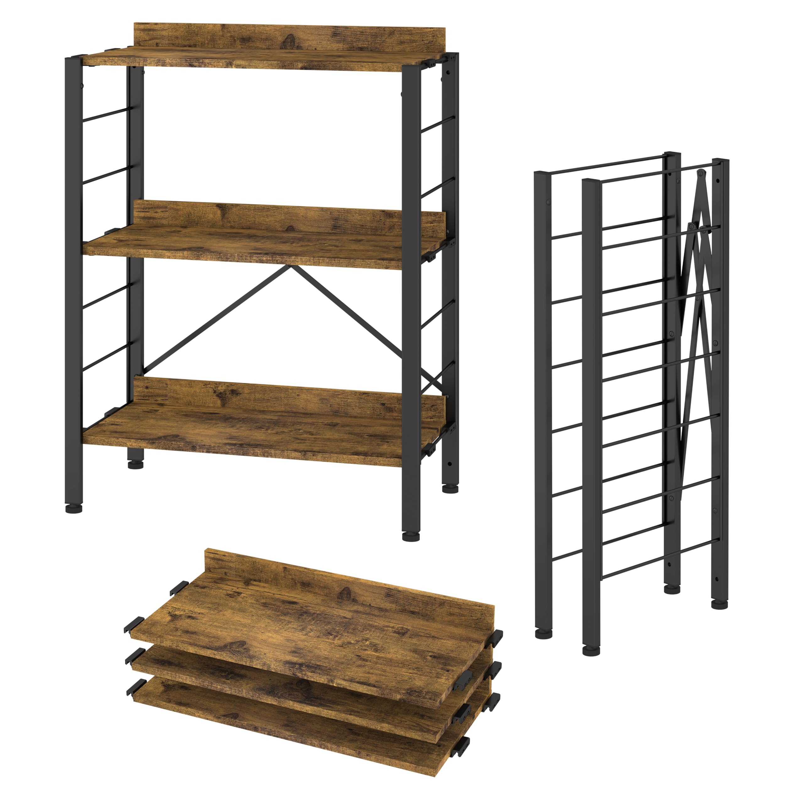 Amazon｜XINYF【広げるだけで組立簡単】スチールラック 棚板の連結で